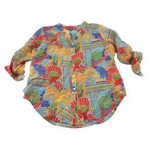 Figueroa & Flower Women's Tropical Floral Print Shirt Medium‎ 3/4 sleeves